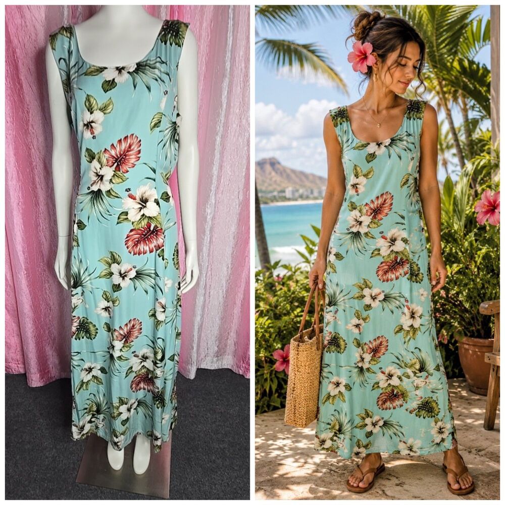 Paradise Bay Made In Hawaii Floral Tropical Resort Maxi Dress Size XL